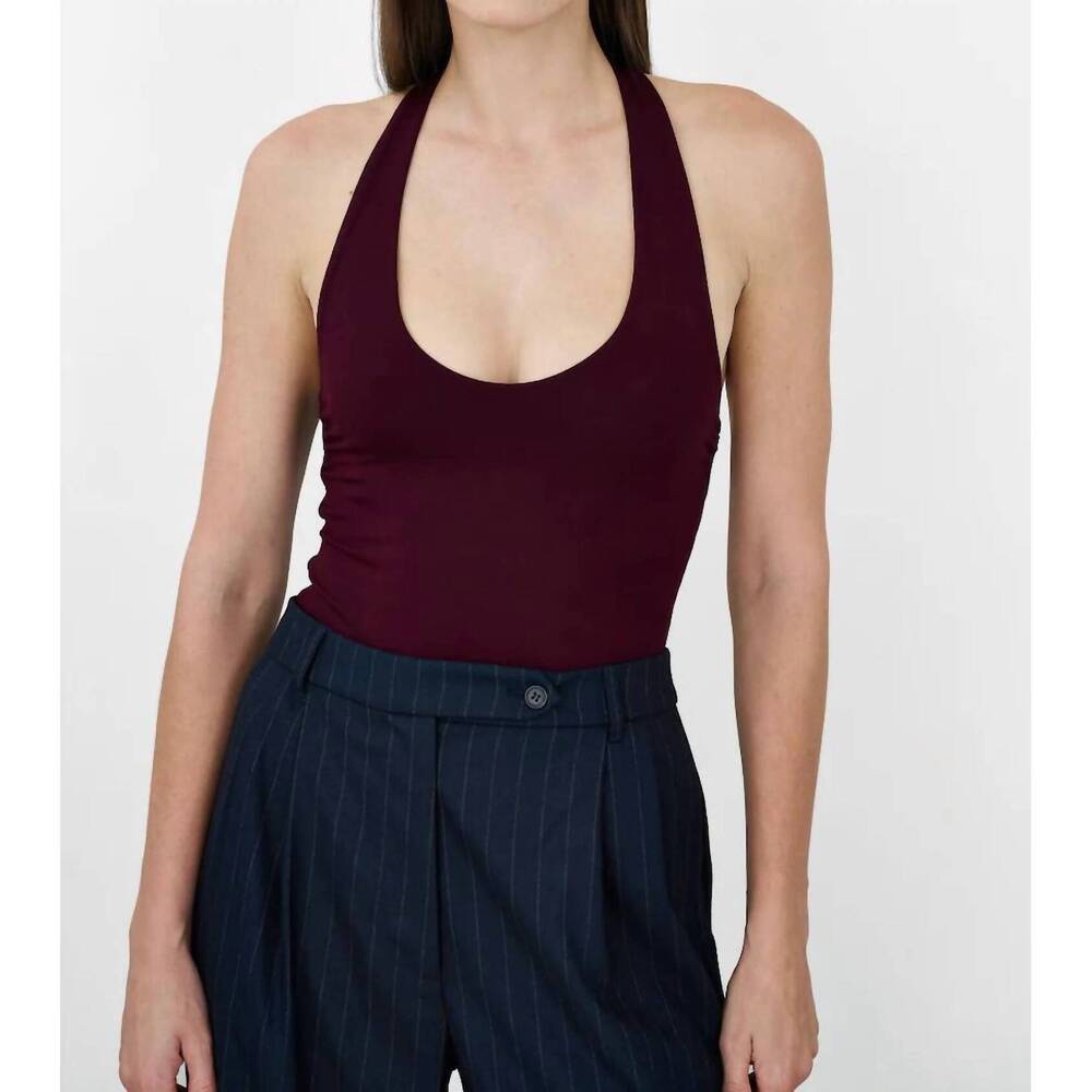 NEW SANS FAFF bamboo halter bodysuit in burgundy